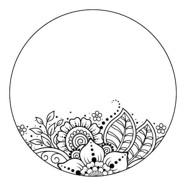 Marco en la tradición oriental Estilizado con patrones decorativos de tatuajes de henna para decorar cubiertas para libros, cuadernos, ataúdes, revistas, postales y carpetas Borde de flores en estilo mehndi