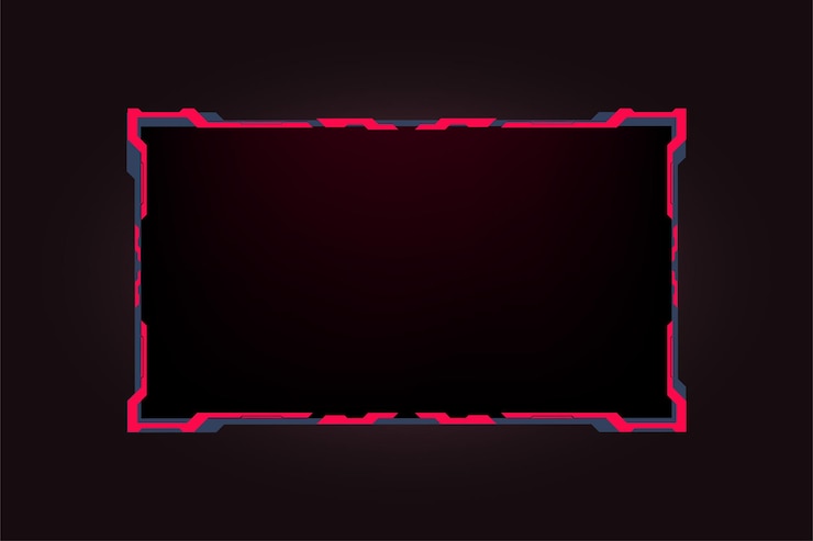 Vector marco de transmisión de juegos en vivo con formas digitales para jugadores diseño de panel de superposición de transmisión oscura con bordes de color rojo vector de diseño de pantalla de juego futurista para transmisores en línea