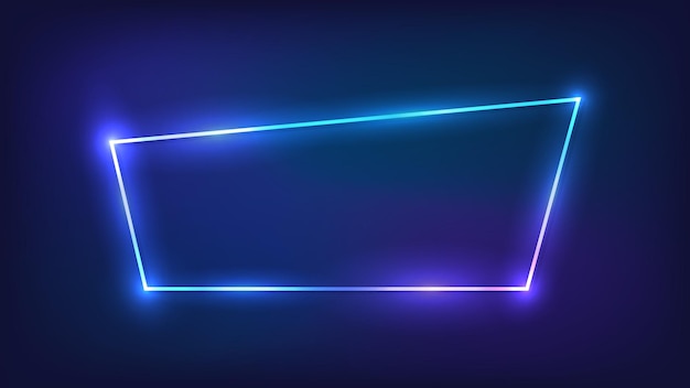 Marco trapezoidal de neón con efectos brillantes sobre fondo oscuro Telón de fondo tecno brillante vacío
