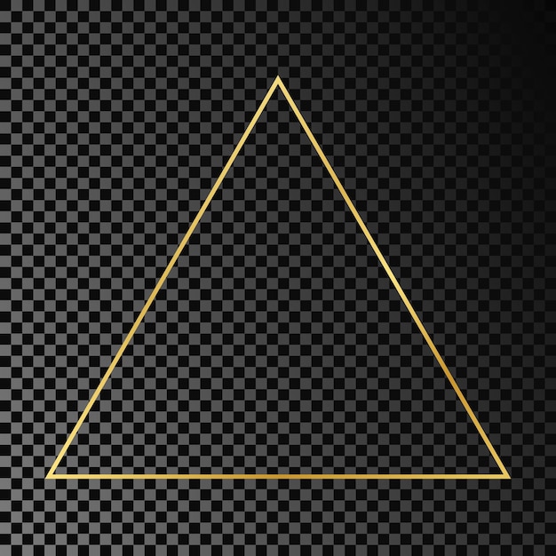 Marco triangular dorado brillante aislado sobre fondo transparente oscuro Marco brillante con efectos brillantes Ilustración vectorial