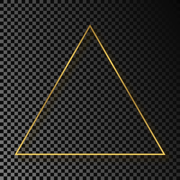 Marco triangular dorado brillante con sombra aislada sobre fondo transparente oscuro Marco brillante con efectos brillantes Ilustración vectorial