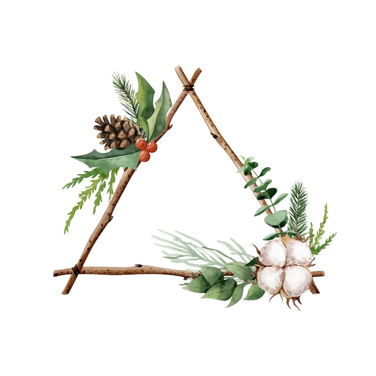 Vector marco triangular de navidad acuarela en estilo escandinavo. vector clipart estilo ecológico