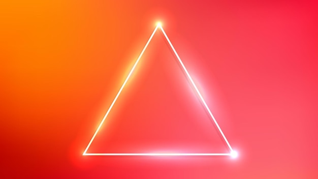 Marco triangular de neón con efectos brillantes en un fondo naranja telón de fondo tecnológico vacío y brillante Ilustración vectorial