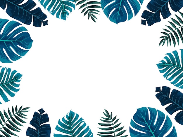 Marco tropical con hojas de plátano monstera y hojas de palma ilustración vectorial