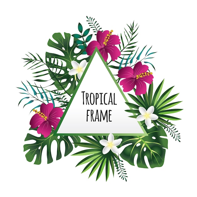 Marco tropical, plantilla con lugar para el texto. ilustración, en blanco.