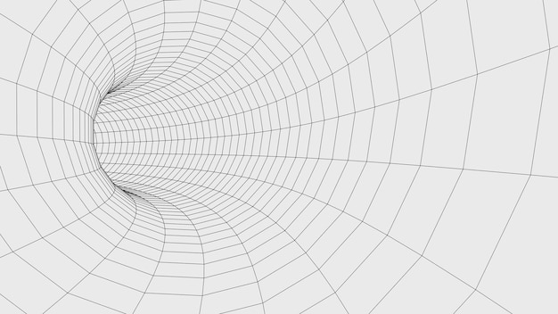 Marco túnel de velocidad futurista cibernético Agujero de gusano de ciencia ficción Portal de estructura alámbrica 3D abstracto con líneas de conexiones y puntos Flujo de datos Tecnología embudo de cuadrícula Representación 3d