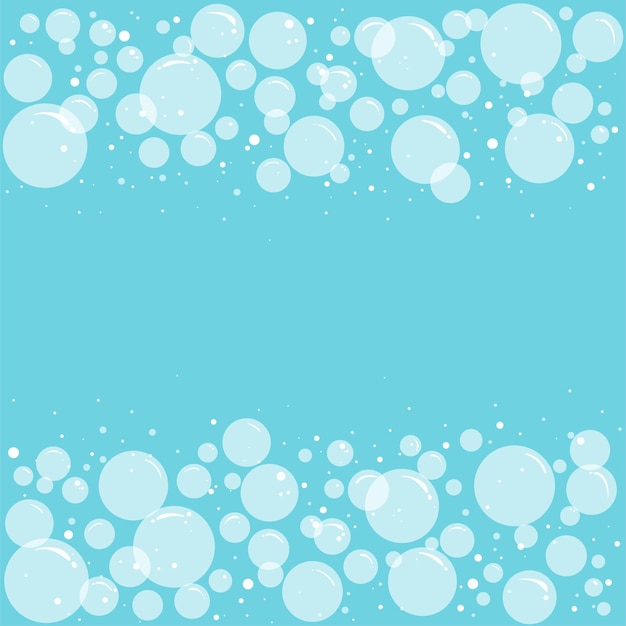 Marco de vector abstracto de jabón, borde de burbuja de espuma, patrón de espuma. Concepto de lavandería. Ilustración clara