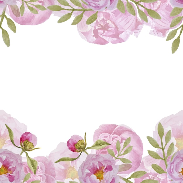 Marco de vector floral acuarela para invitaciones Peonías rosas dibujadas a mano
