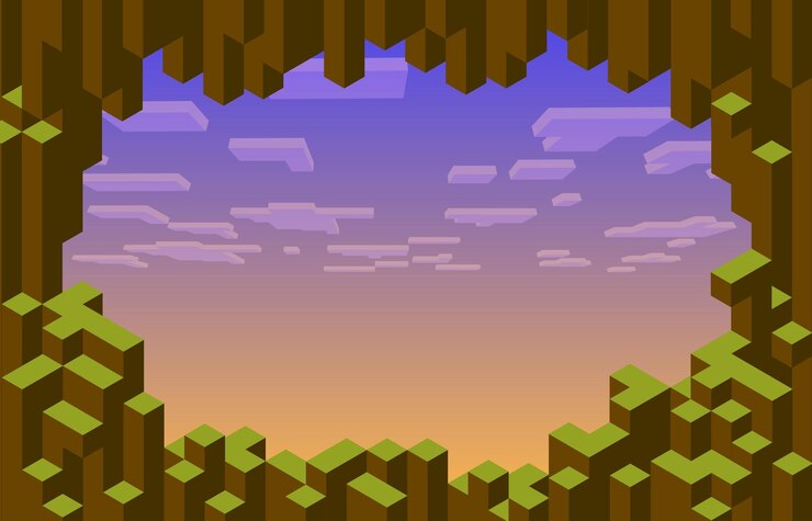 Vector marco de vector de fondo de nivel de juego de píxeles cúbicos