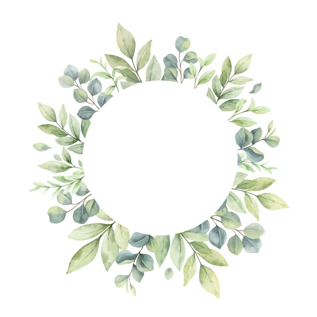 Marco vectorial de acuarela de ramas y hojas verdes