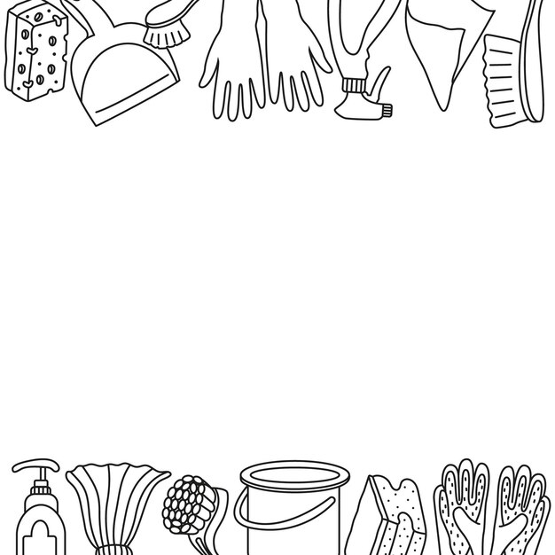 Marco vectorial con atributos para la limpieza de la casa y lugar para el texto