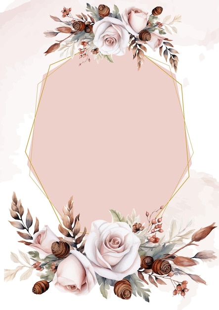 Marco vectorial beige y blanco con fondo de patrón de follaje con flora y flores