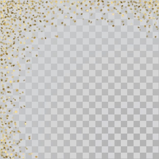 Marco vectorial de confeti dorado. Estrellas doradas 3d sobre fondo transparente