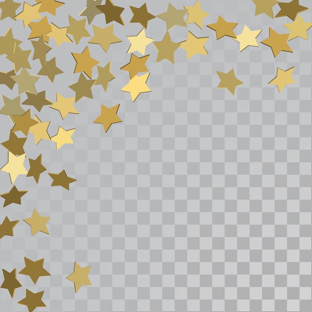 Marco vectorial de confeti dorado. Estrellas doradas 3d sobre fondo transparente
