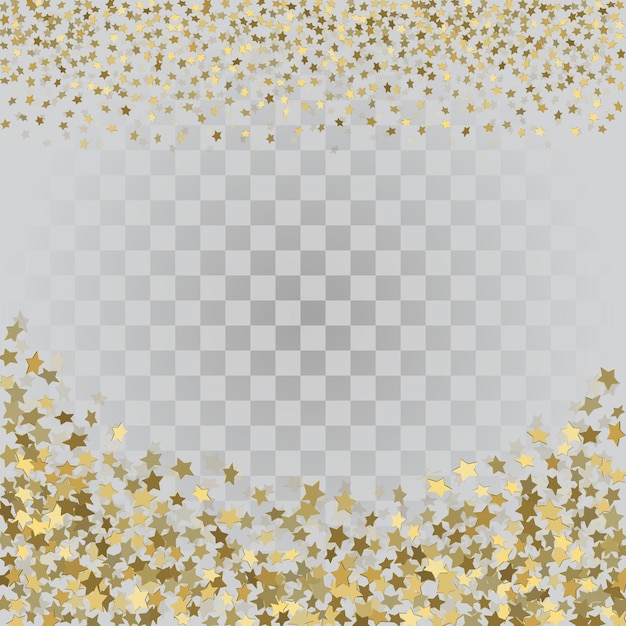 Marco vectorial de confeti dorado. Estrellas doradas 3d sobre fondo transparente