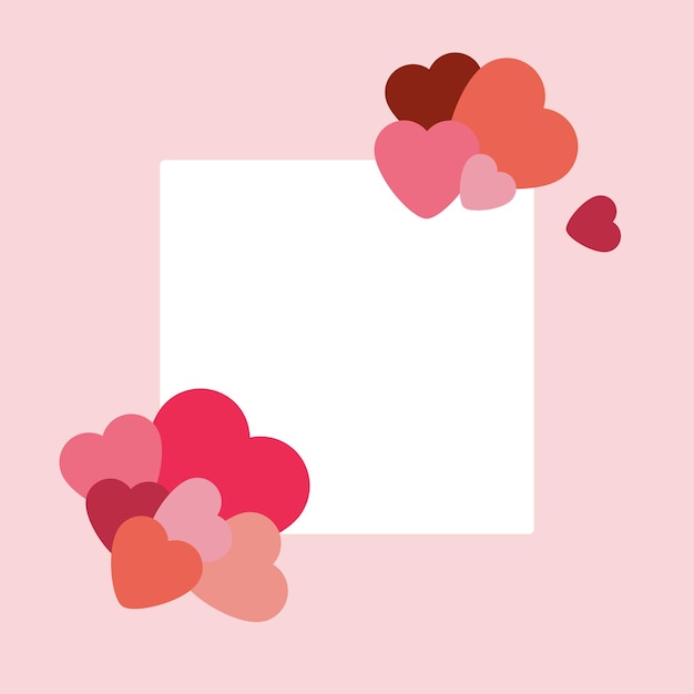 Marco vectorial con corazones rojos y rosados sobre fondo rosa