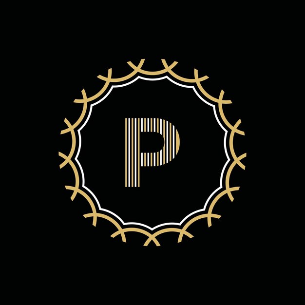 Marco vectorial dorado y blanco con la letra P