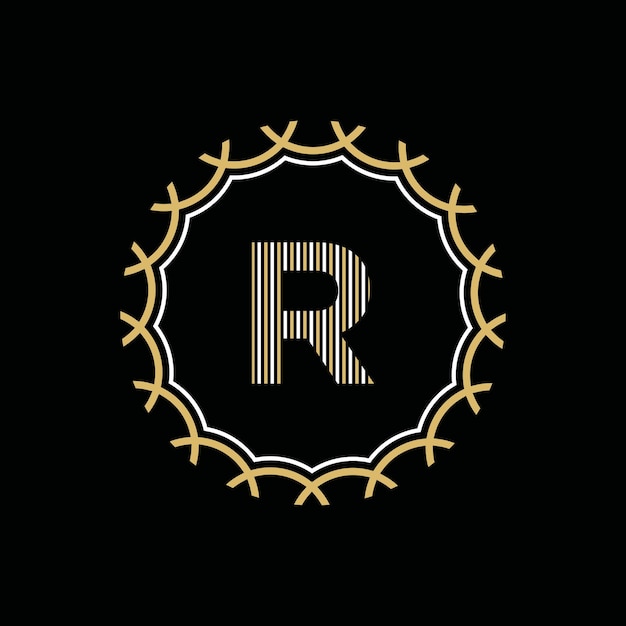 Marco vectorial dorado y blanco con la letra R