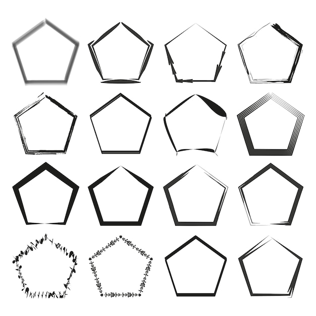 Marco vectorial del pentágono Fronteras geométricas abstractas Formas pentagonales artísticas Elementos de diseño decorativos