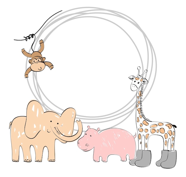 Marco vectorial de tarjetas de ducha para bebés con animales de safari