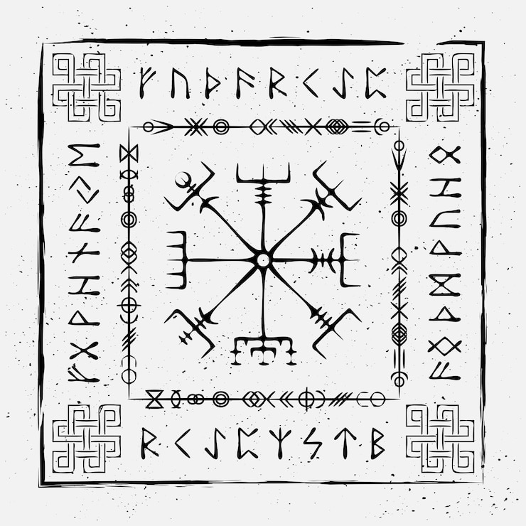 Vector marco de vegvisir garabato escandinavo