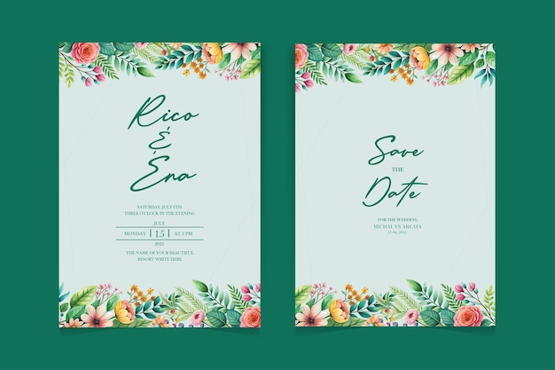 marco verde con acuarela floral fondo de invitación de boda tarjeta de boda rústica