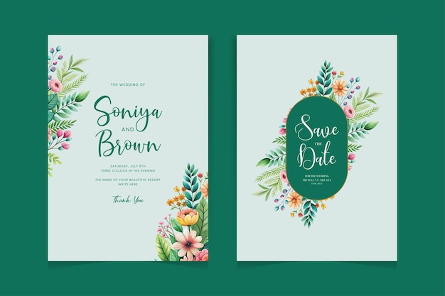 marco verde con acuarela floral fondo de invitación de boda tarjeta de boda rústica