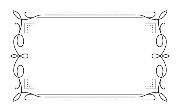 Marco vintage borde divisor separador línea negra Retro filigrana rectángulo forma tarjeta de felicitación restaurante menú boda decoración cubierta de libro Patrón rico elemento de diseño geométrico aislado en blanco