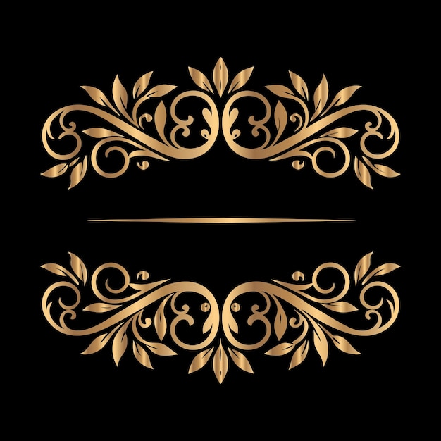 marco vintage dorado con ornamento floral en fondo negro ilustración vectorial