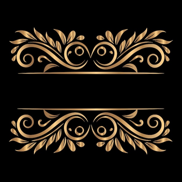 marco vintage dorado con ornamento floral en fondo negro ilustración vectorial