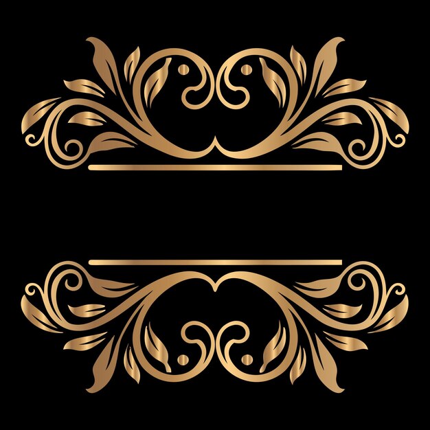 marco vintage dorado con ornamento floral en fondo negro ilustración vectorial
