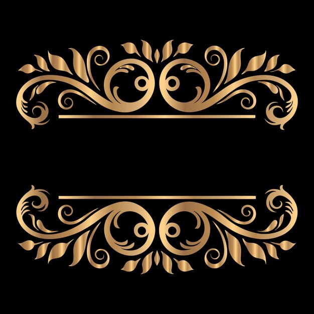 marco vintage dorado con ornamento floral en fondo negro ilustración vectorial