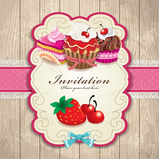 Vector marco vintage con plantilla de cupcake