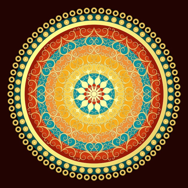 Marco vintage vectorial con mandala colorido de encaje en la oscuridad