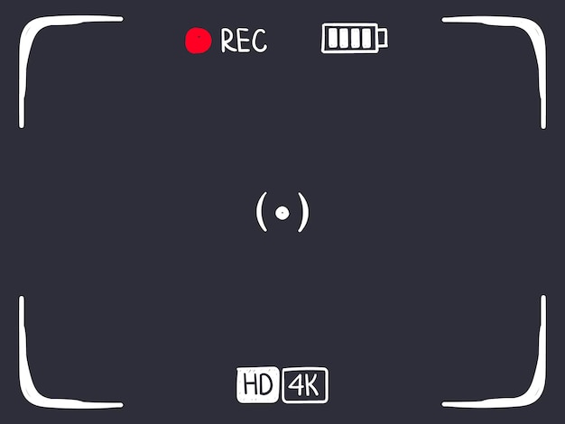 Marco del visor de la cámara video dibujado a mano o plantilla de captura de pantalla de enfoque de foto o grabación