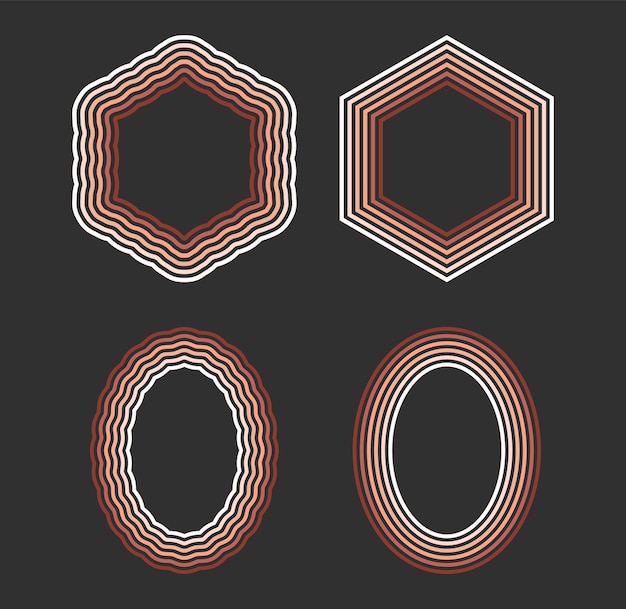 Marcos de arco iris hexagonales y ovalados geométricos retro