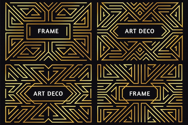 Marcos art deco. Borde de línea dorada vintage, adorno decorativo de oro y marco geométrico abstracto de lujo con bordes