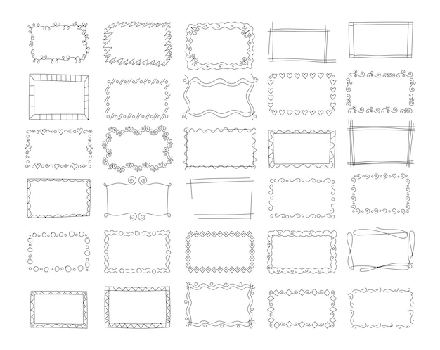 Marcos de bocetos dibujados a mano para fotos de papel vintage carta contorno sencillo icono arte pincel viñetas ordenadas lápiz o pluma ornamento de dibujo plantillas de carteles imágenes de dibujos animados vectoriales
