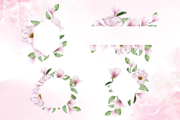 Marcos de boda de flores de acuarela de Magnolia Colección de diseño de plantillas multiusos