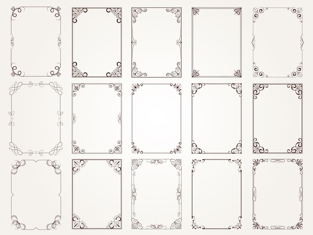 Vector marcos caligráficos bordes esquinas marcos adornados para certificado floral colección classic s
