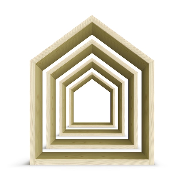 Marcos de casas de madera de pie en una perspectiva sobre un fondo blanco Concepto de vector de casa adosada de madera