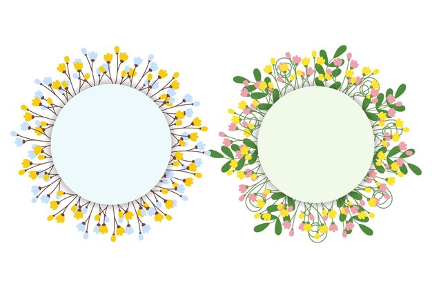 Marcos circulares con ramas de flores y ramas decorativas conjunto de composiciones florales con copyspase