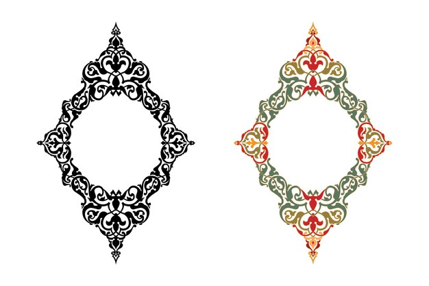 Marcos de color y negro realistas tradicionales vintage establecidos sobre fondo blanco ilustración vectorial aislada