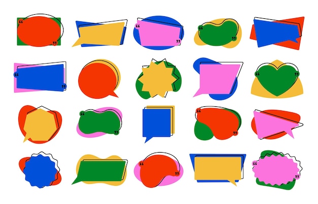 Marcos de comillas Marco de mensaje de texto de hormiga de burbuja de voz con cuadro de diálogo de comillas Ilustración vectorial conjunto aislado creatividad de marco