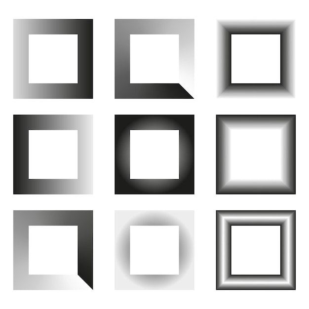 Marcos cuadrados gradientes Formas geométricas abstractas Ilustración vectorial en blanco y negro Diseño moderno