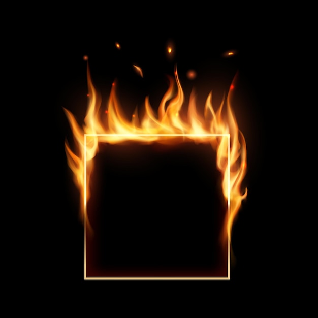 Marcos cuadrados en Vector de Fuego Burning Borders con llamas y partículas realistas