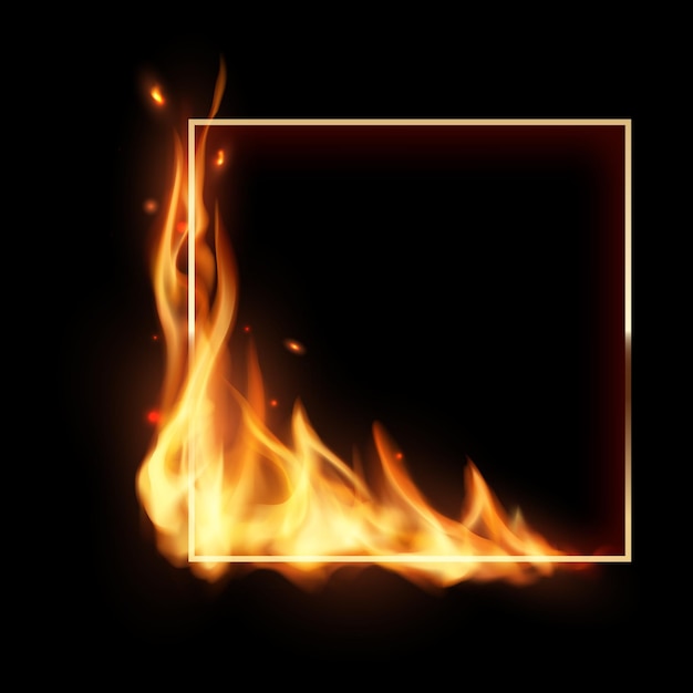 Marcos cuadrados en Vector de Fuego Burning Borders con llamas y partículas realistas