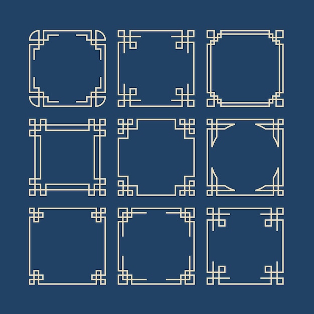 Marcos decorativos en estilo chino banderas étnicas asiáticas con vector de adornos
