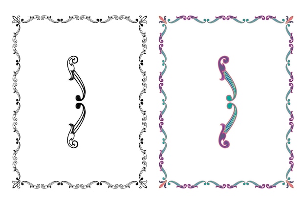Marcos de desplazamiento de viñeta retro caligráfico clásico floral vintage elementos de diseño ornamental negro y conjunto de colores vector aislado
