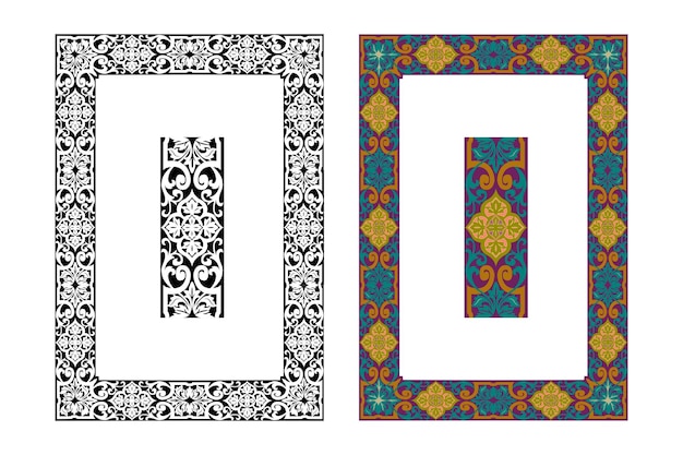 Marcos de desplazamiento de viñeta retro caligráfico clásico floral vintage elementos de diseño ornamental negro y conjunto de colores vector aislado